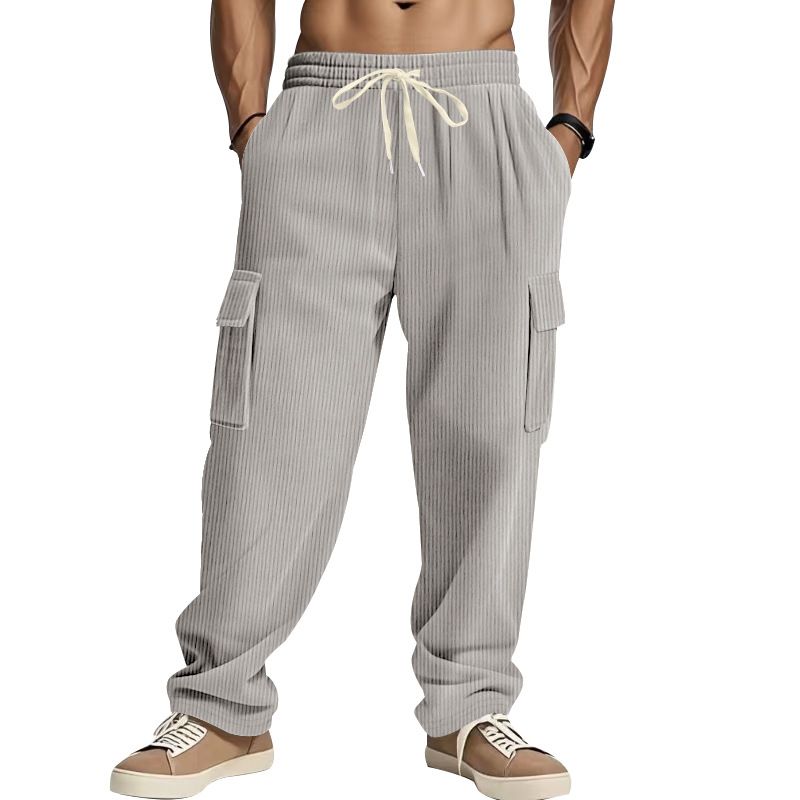 Corduroy American Workwear Pants Herren Multi-Pocket Loose Wide-Leg Casual Hose_voghion.com
