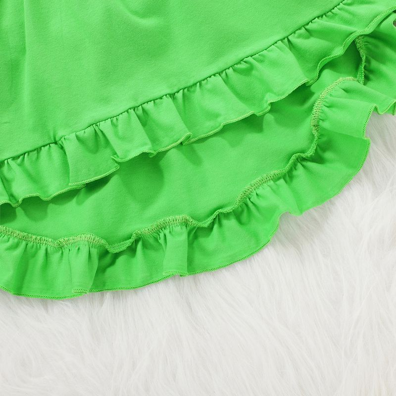 St. Patrick's Day Girls' Outfit – 3-Piece Green Tuxedo Dress + Clover Print Pants & Scarf Set (100-140cm, 3-8 Years)_voghion.com