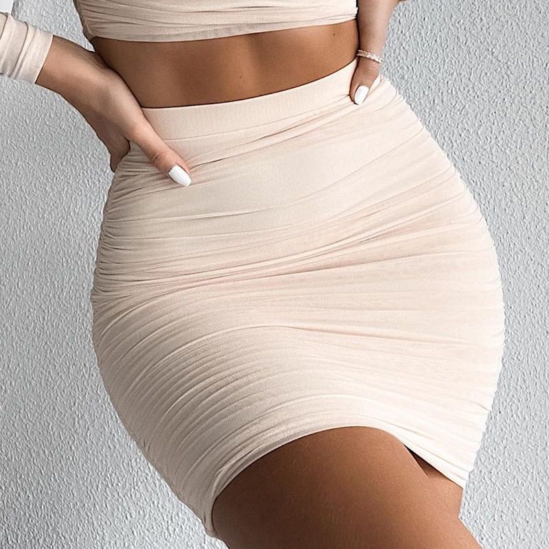 Abbigliamento da donna Casual Manica lunga Sexy Top Avvolto Anca Mezza gonna Set di tute da sci in due pezzi_voghion.com
