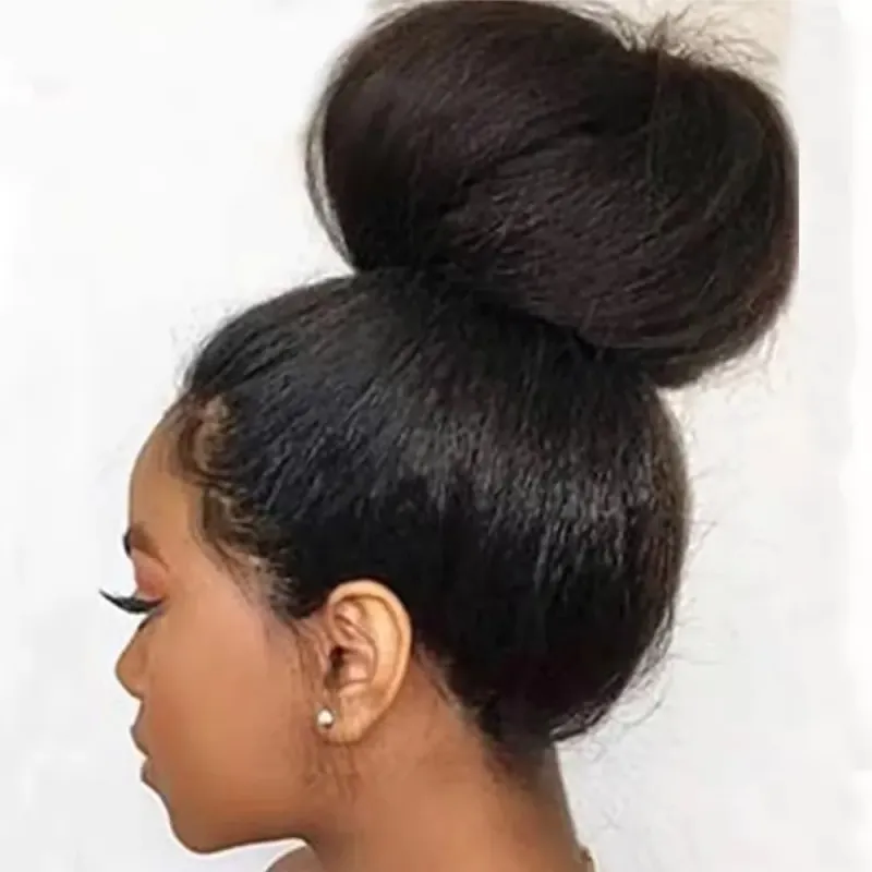 Pelucas 360 Yaki rectas sin pegamento, encaje frontal completo suizo, cabello humano HD, pelucas frontales de encaje rizado_voghion.com