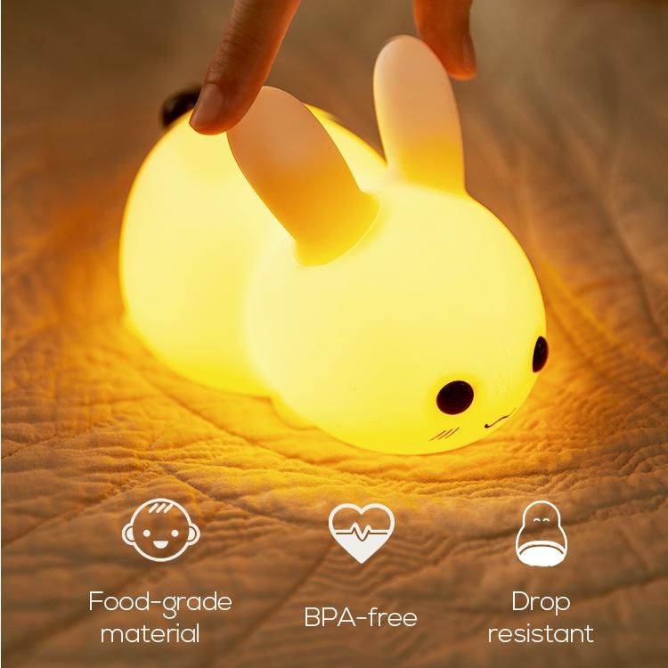 1PC Touch Rabbit Night Lights Silicone Dimmerabile USB Ricaricabile Lampade per Bambini Regali per Bambini Cartone Animato Carino Animale Coniglio Lampada da Notte_voghion.com