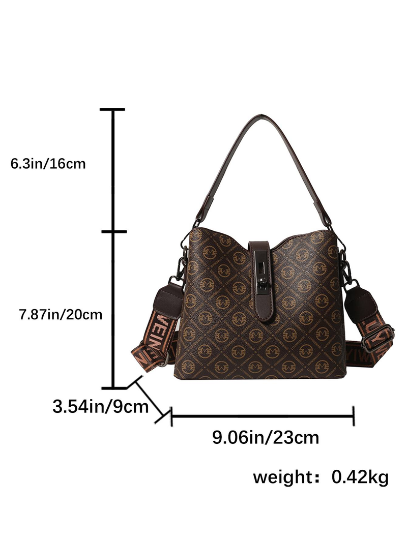 Bolso tipo cubo para mujer nuevo 2024, bolso de hombro con estampado vintage, bolso bandolera con correa ancha_voghion.com