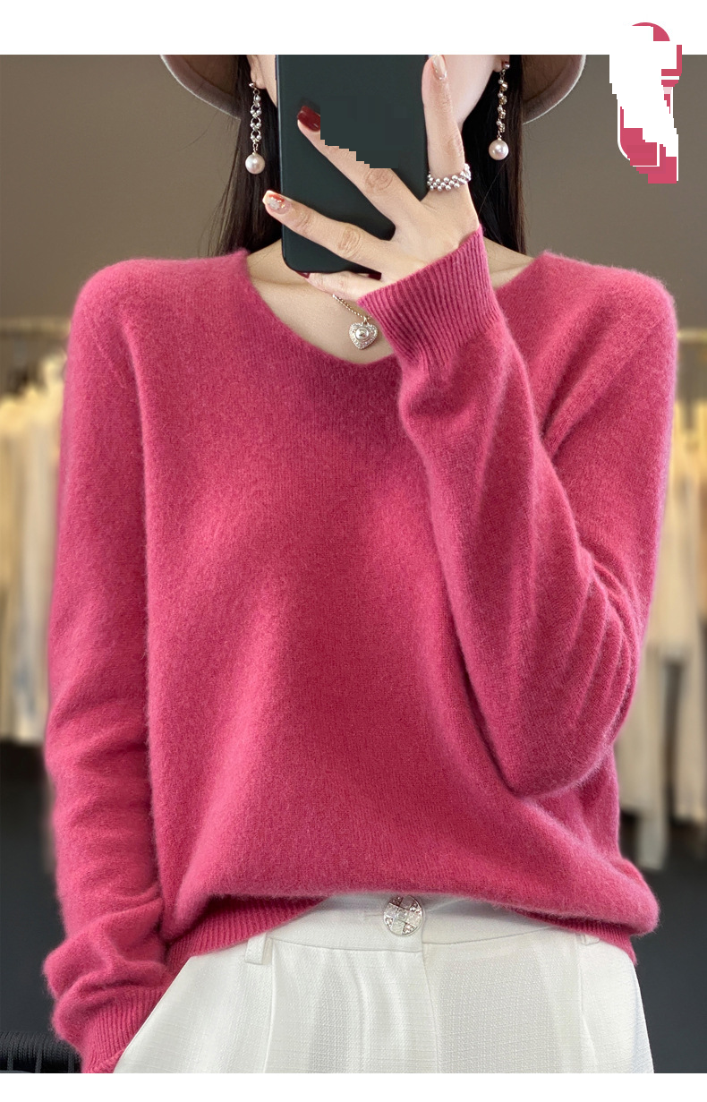 Damenbekleidung Damen Herbst und Winter warme Innenbekleidung Unterhemd V-Ausschnitt First Line Fertigpullover Herzausschnitt Strickoberteil_voghion.com