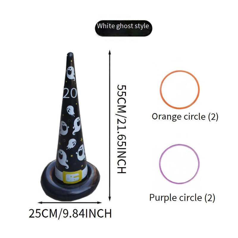 Aufblasbares Hexenhut-Ringwurfspiel, Halloween-Party-Aktivität mit 3 PVC-Hüten und Reifen, gruseliger Spaß für Kinder und Erwachsene_voghion.com