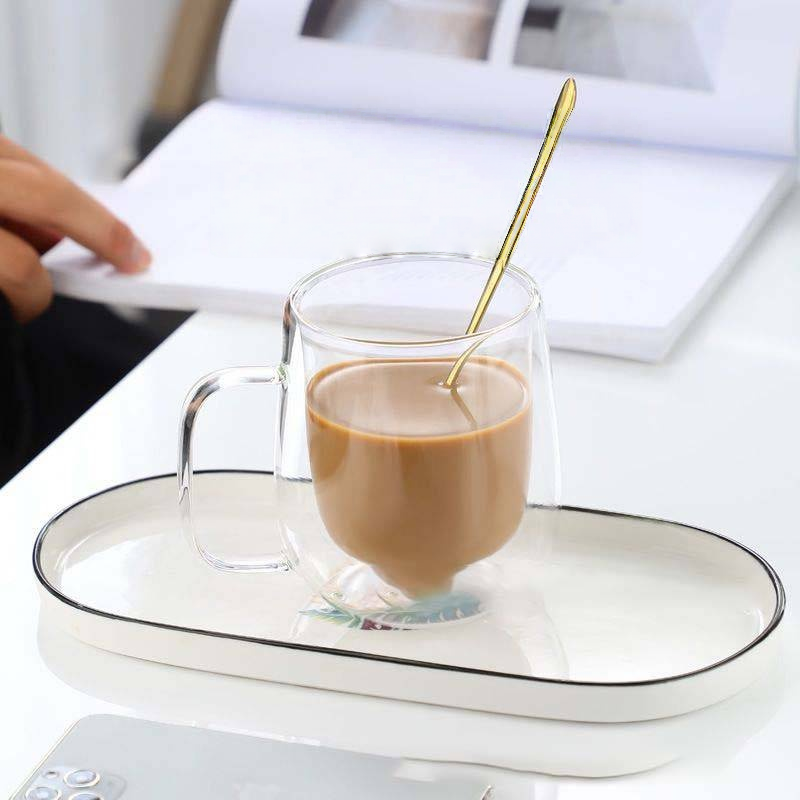 Family Organizer Double Layer Mug Heat Resistant Transparent Coffee Cup With Handle Insulated Glass Cup Thickened Milk Cup_voghion.com