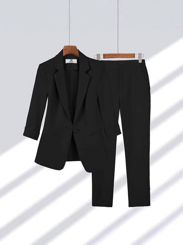 Dünner Business-Anzug, lässiger Anzug mit Neunviertelärmeln für Damen_voghion.com