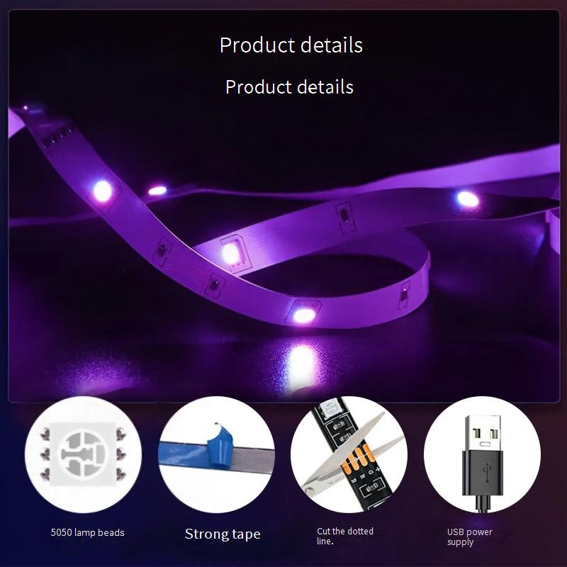 Striscia LED RGB 5050 con sincronizzazione musicale Bluetooth, alimentazione tramite USB, telecomando a 44 tasti, impermeabile, controllo intelligente per illuminazione interna_voghion.com