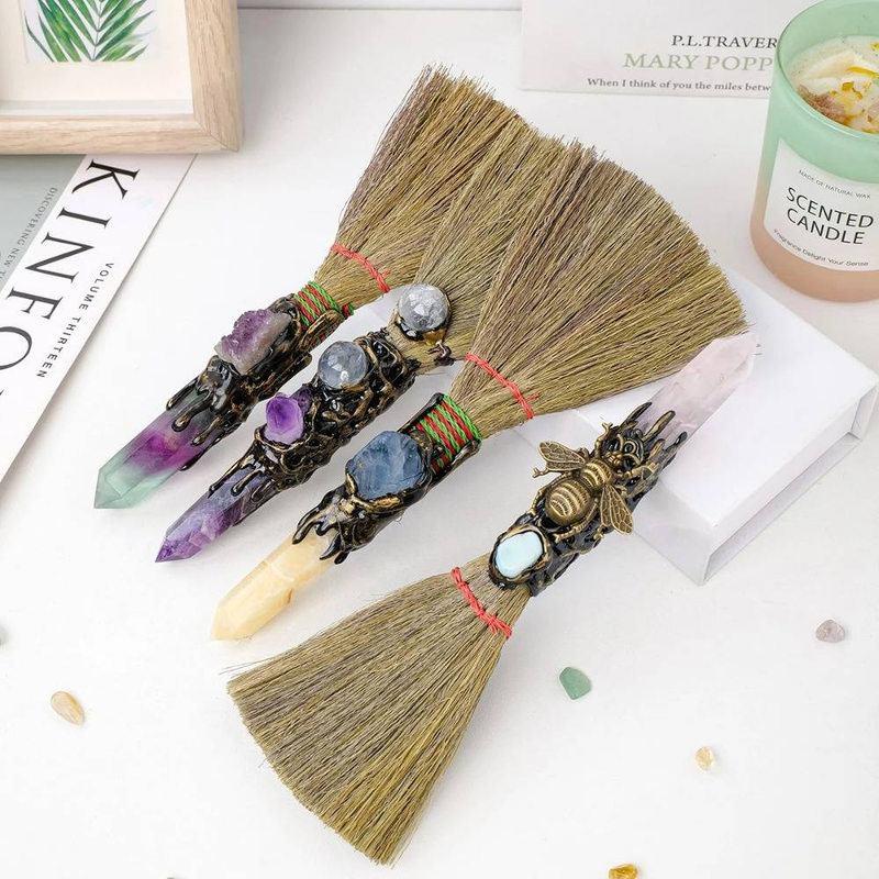 1PC Natural Crystal Point Stone Amethyst Altar Witch Supplies Table Decoration Family Tree Charms Feather Broom Crafts Halloween_voghion.com