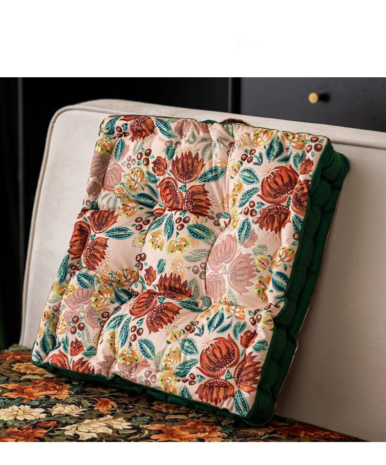 Portable Seat Cushion With Handle – Floral Design Thick Comfort Pillow For Chair, Sofa & Floor (Washable Polyester, Non-Slip, Office & Home Decor)_voghion.com