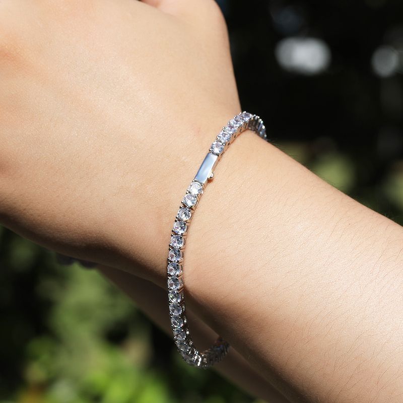 Pulsera clásica de hip hop para hombre y mujer con circonitas, de cobre de 4 mm con cierre de resorte, diseño geométrico minimalista._voghion.com