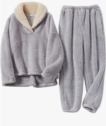 Women's Cozy Fleece Lounge Set - Winter Plush Pajama Pants & Hoodie With Pockets, Soft & Warm For Home Relaxation_voghion.com