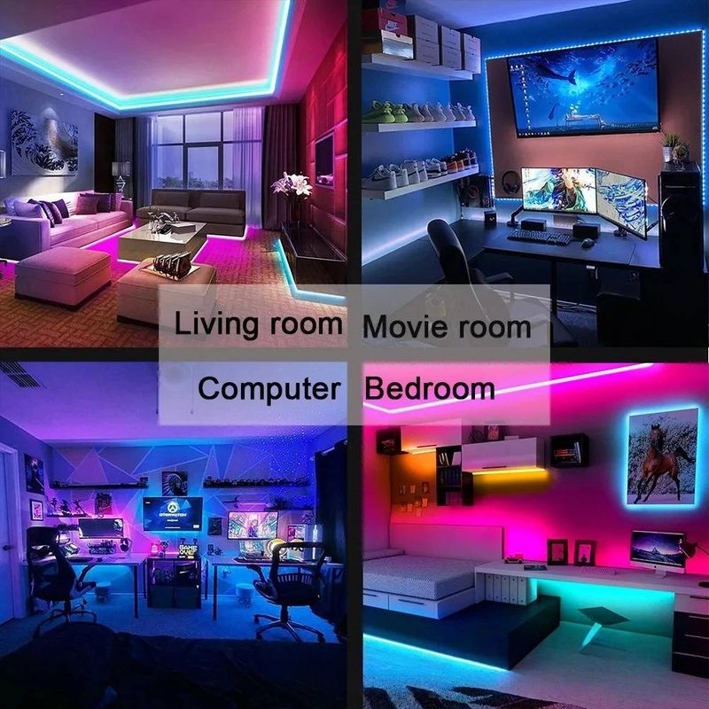 5V USB RGB LED Strip Lights With Bluetooth & IR Remote - Self-Adhesive 3535 LED Light Bar For TV Backlight, Bedroom & Living Room Decoration_voghion.com