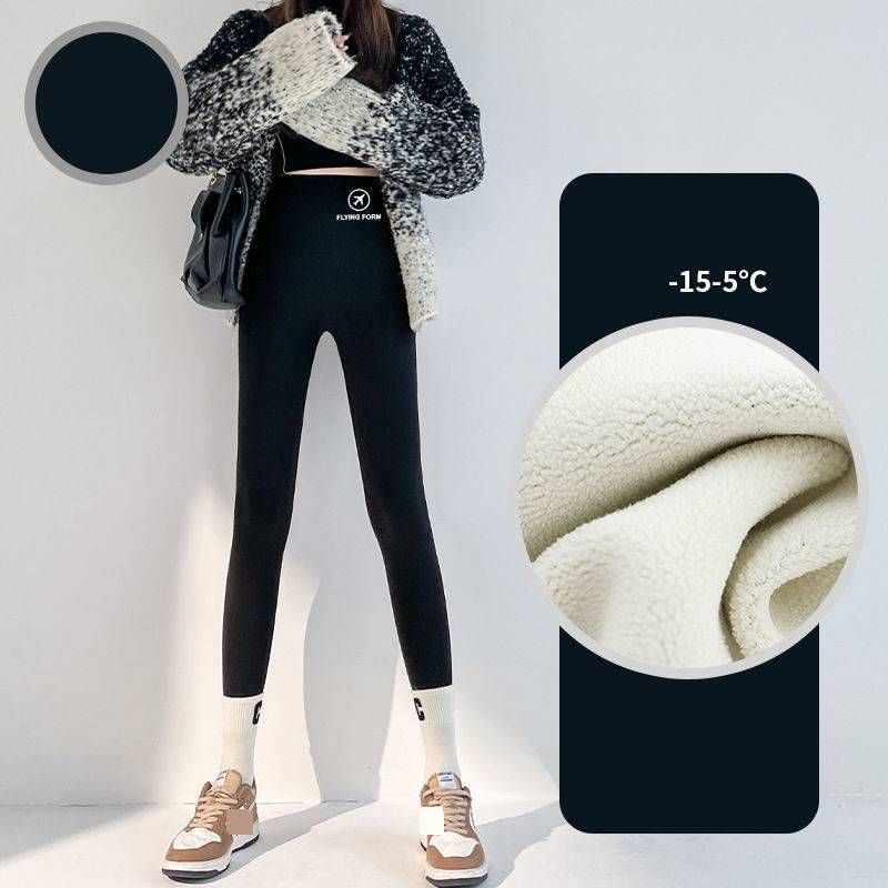 Pantaloni da donna in pelle di agnello ispessita, stile squalo, primavera autunno inverno, più velluto, yoga, Barbie, nove punti, snellenti, abbigliamento esterno, leggings sottili_voghion.com