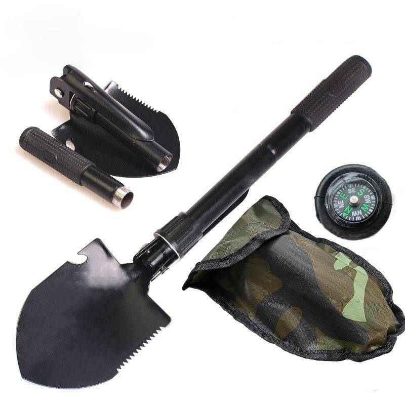 Compact Folding Survival Shovel – 4-in-1 Multi-Tool For Camping, Hiking & Car Emergency (Stainless Steel, Portable, Digging, Hammer)_voghion.com
