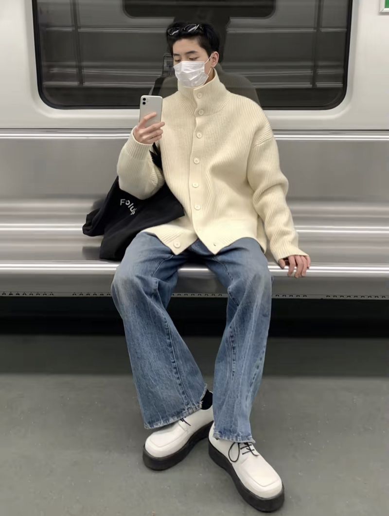 Autumn And Winter Men's Korean Lazy Style Design Sense Loose Knitted Sweater Men's Fashion Versatile Turtleneck Button Cardigan Sweater_voghion.com