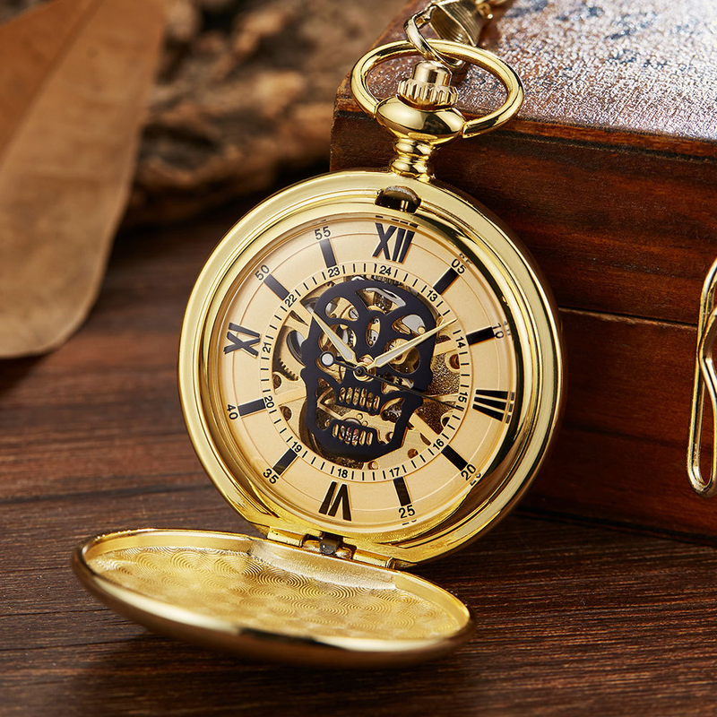 Classic Simple Skull Glossy Mechanical Pocket Watch Gift For Men And Women_voghion.com