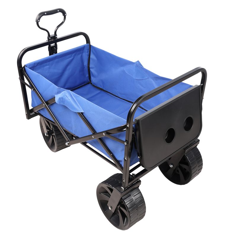 Folding Wagon Garden Shopping Beach Cart (Blue)_voghion.com