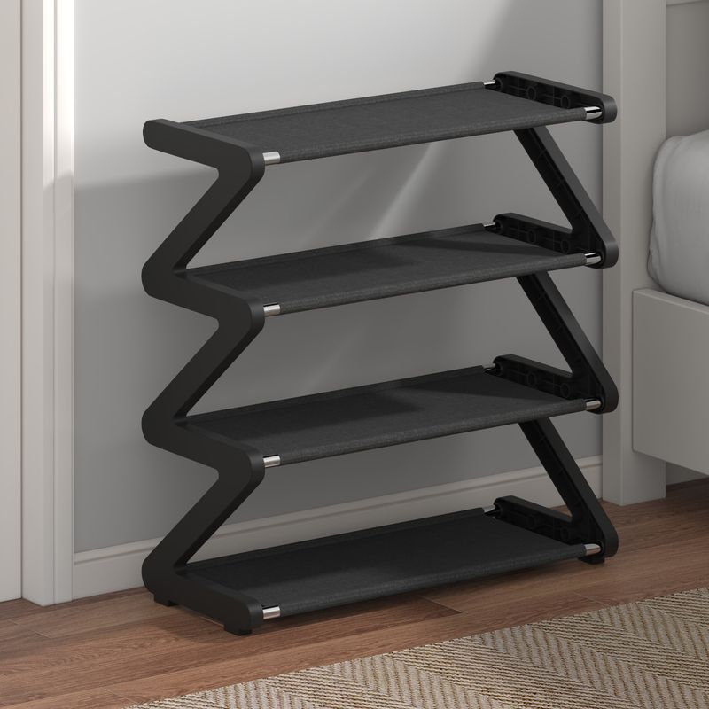 4-Tier Z-Shaped Plastic Shoe Rack – Space-Saving, Easy Assembly, Modern Shoe Organizer For Home (Grey/Blue/Pink/Black)_voghion.com