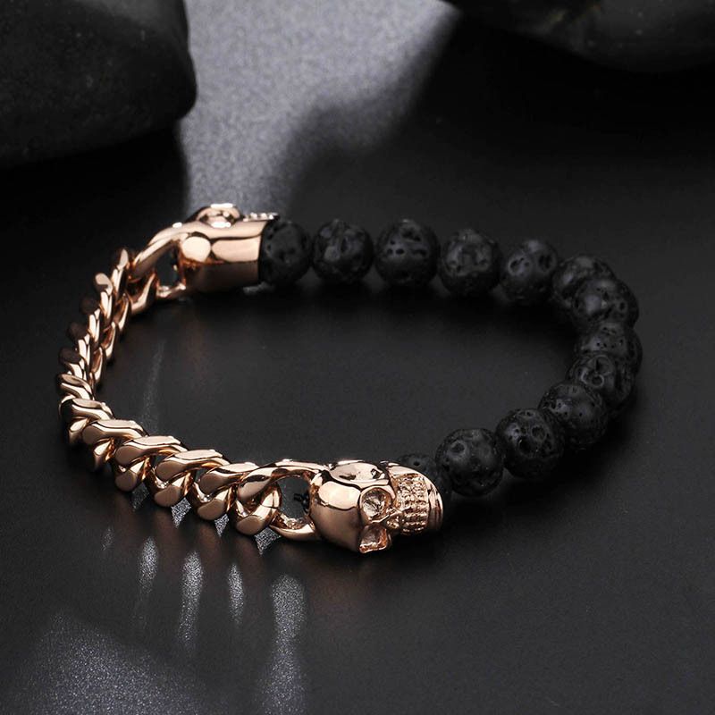 Men's Gothic Titanium Steel Skull Bead Bracelet With Volcanic Stone And Tiger Eye - Stylish And Durable Jewelry For Men_voghion.com
