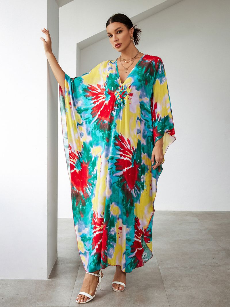 Bohemian katoenen maxi-jurk – oversized strandjurk, zwierige tuniek voor dames, plus-size zwembroek met levendige prints_voghion.com