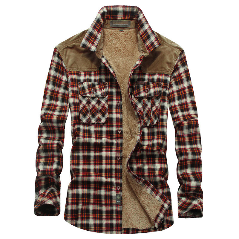 CT Winter Neue Herren Fleece-gefüttert Langarm Plaid Warm Business Casual Fashion Baumwolle Hemd Europäische Größe_voghion.com