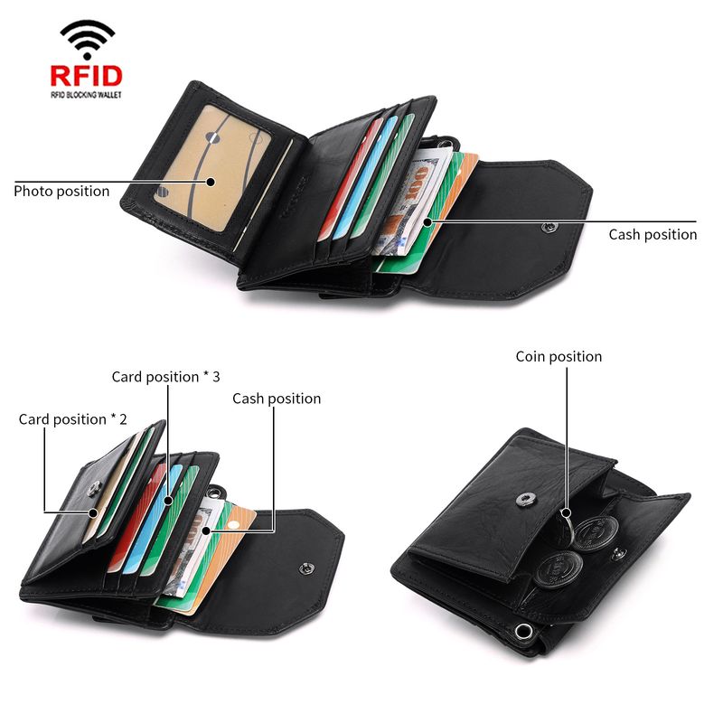 First layer oil wax leather men's RFID anti magnetic and anti-theft real pickup bag short style zero wallet_voghion.com