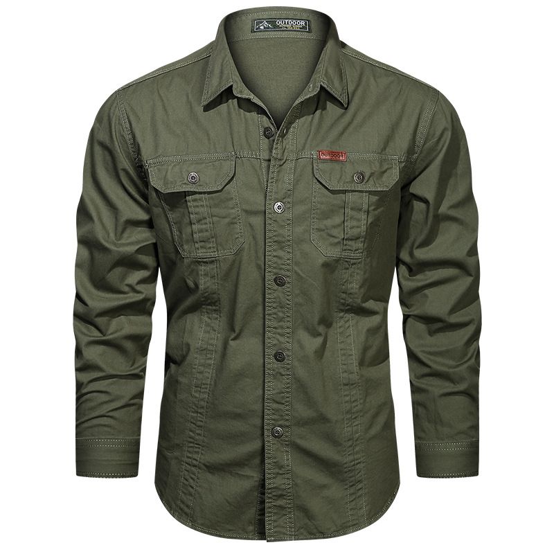 Men's Loose Fit Long Sleeve Shirt For Spring And Autumn, Casual Workwear With Multiple Pockets, Lightweight_voghion.com