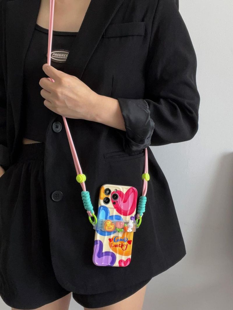 NeoGear Rainbow Color Heart Crossbody Case For 15/16 Pro IPhone 13 12 11 Trendy Wave Shockproof_voghion.com