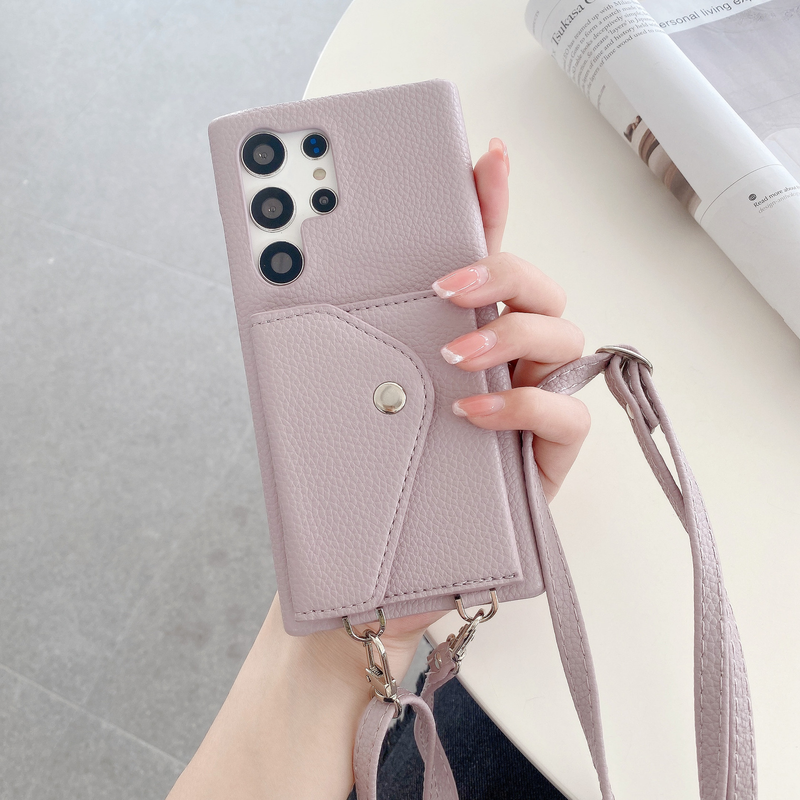 Funda para teléfono móvil Samsung S24 con diseño de lichi, tarjetero con tapa triangular, funda para teléfono móvil con cordón S21/S22/A52, modelo transfronterizo_voghion.com