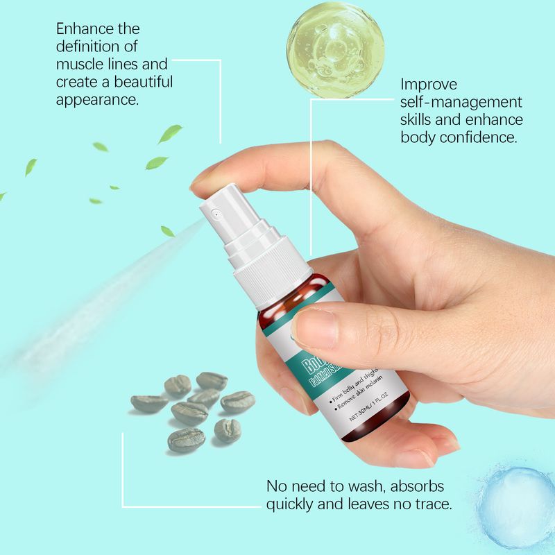 Kierperformungs- a Schlankheetsspray, weist d'Figur, mécht de Bauch zou, entspannt de Kierper, liicht a fest, Kierperformungspfleeg-Sticker_voghion.com