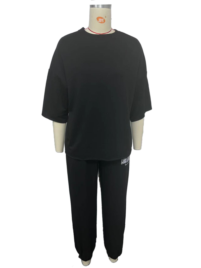 Abbigliamento da donna, felpa a maniche corte stampata e pantaloni casual da pendolarismo, tuta a due pezzi_voghion.com