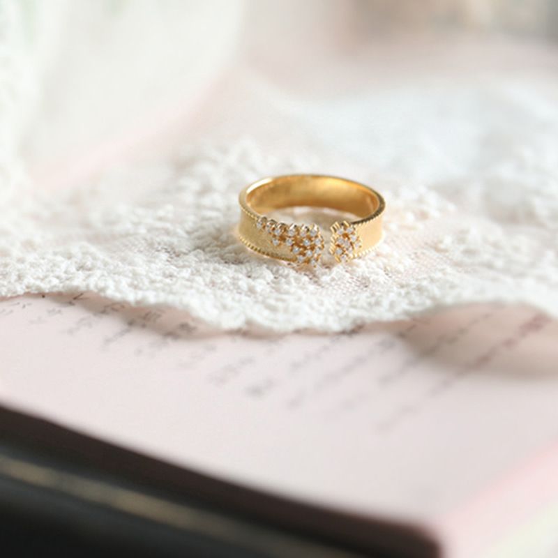 Japanese And Korean Light Luxury Style, High-end Feeling, Open Mouth Diamond Inlaid, Pure Silver Ring, Women's Ring_voghion.com