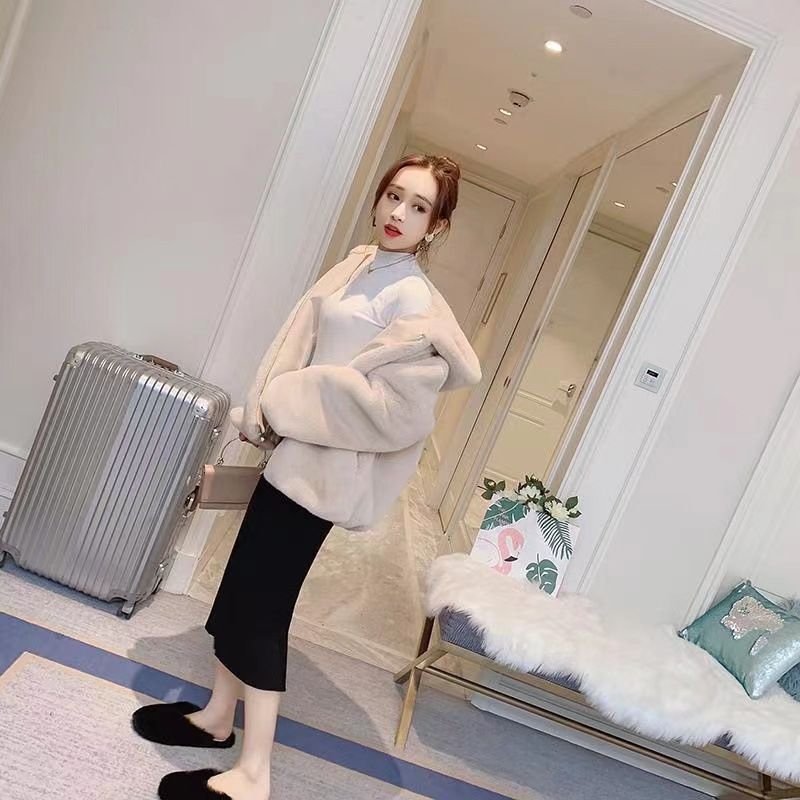 Cappotto corto e largo in pelliccia di visone di coniglio con cappuccio ispessito autunno inverno 2024 per donna_voghion.com