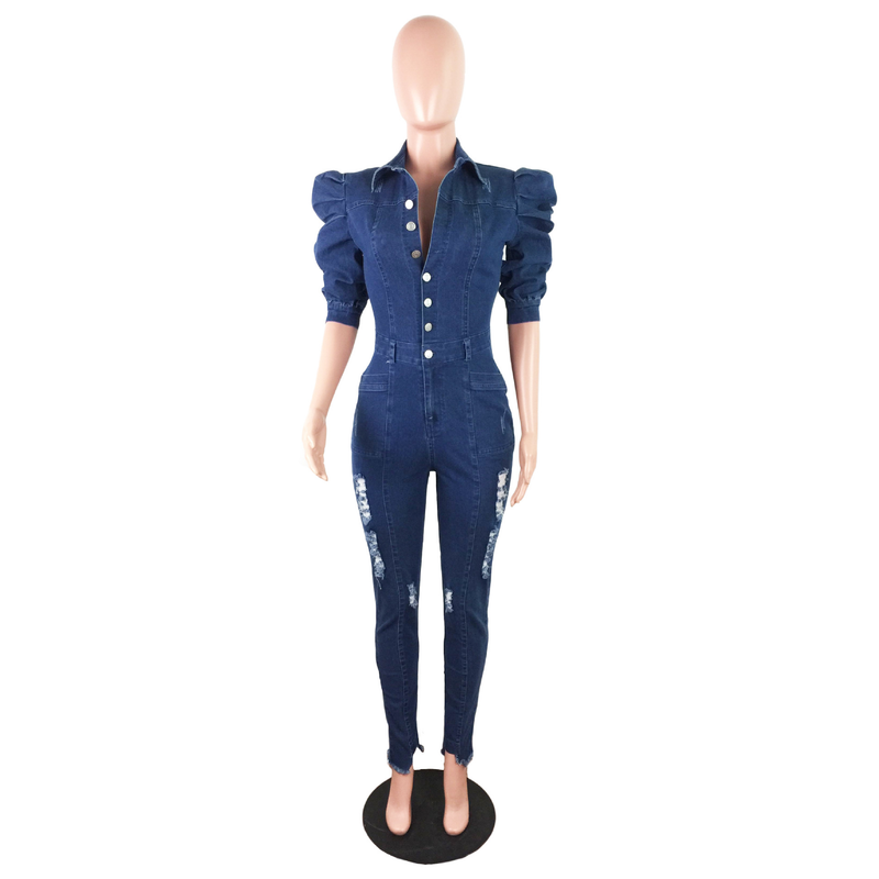 Dammode stack ärm bubbel ärm mode avslappnad sexig jeans rippa underbyxor_voghion.com