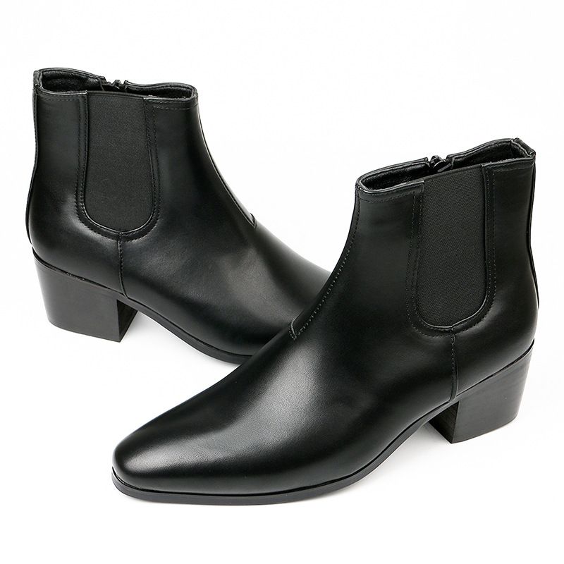 New Autumn And Winter Boots Men's Fashion High-heeled Ankle Boots Small Square Head High-heeled Boots Men's Boots Increase High-heeled Men_voghion.com