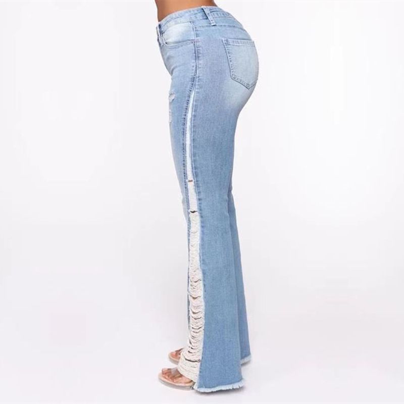 Damen Distressed High Waist Bootcut Jeans - Hellblaue Stretch-Jeanshose mit rohem Saumdetail, Übergröße erhältlich_voghion.com