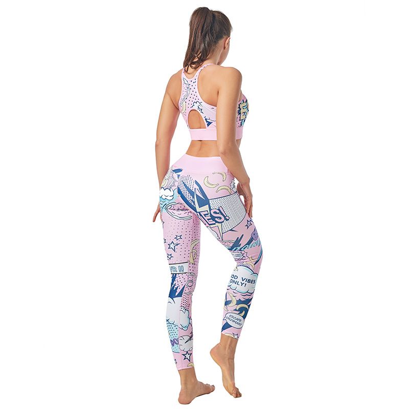 Clothing Set Cartoon Alphabet Pattern Women Sports Bra Printed Yoga Pants Leggings_voghion.com