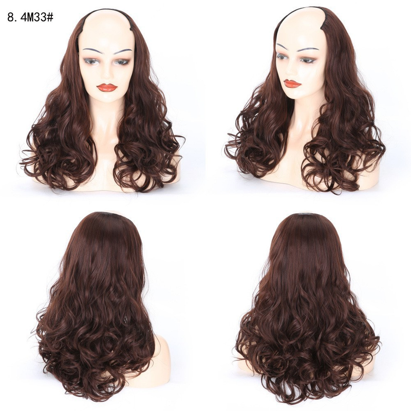 Synthetic hair U-shaped half head wig for women's medium large wave pear curl with natural fluffy long curly hair_voghion.com
