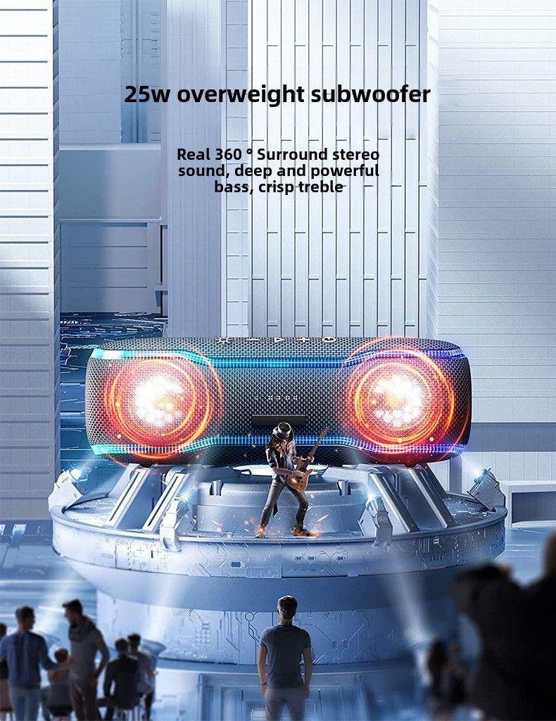 Stereo Portable Bluetooth Speaker - 25W Super Weight Subwoofer, IPX7 Waterproof, 24 Hour Play, TWS Tandem, RGB Lighting, Outdoor Pool Party Use_voghion.com