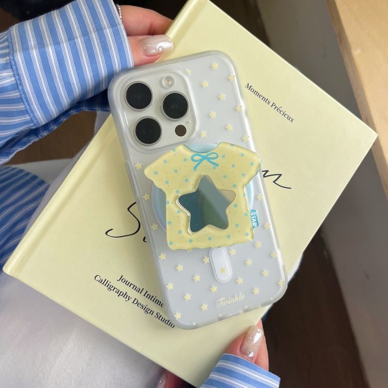 TechGlobe Full Screen Stars Short Sleeve Mirror Magnetic Stand Compatible With IPhone 16 Pro Max 15 Phone Case 14 For Women_voghion.com
