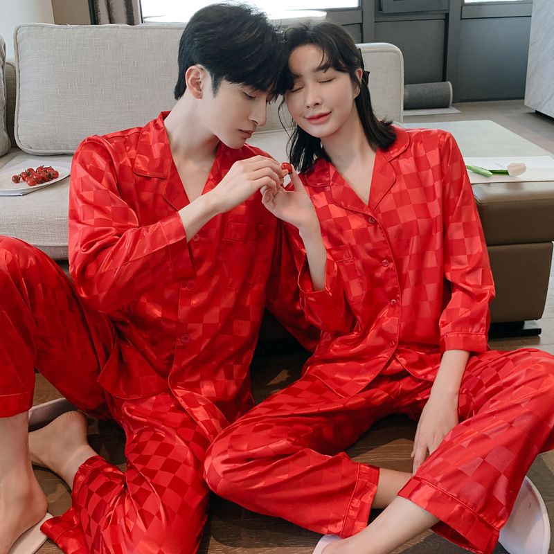Couple's Pajama Set | Spring/Summer/Autumn Universal Ice Silk Material Short Sleeve Shorts Super Comfortable--Wide Stripe Gray Green Style_voghion.com