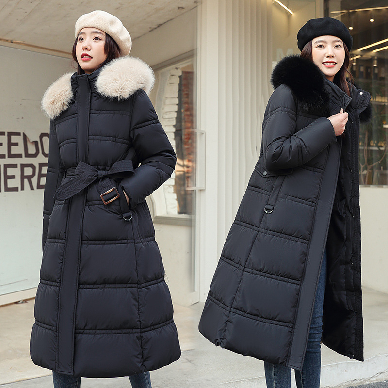 Pikk Parkeri jope 2022. aasta naiste sügistalvine paks soe mantel kootud plokist Trend kapuutsiga valge must Korea mantel_voghion.com