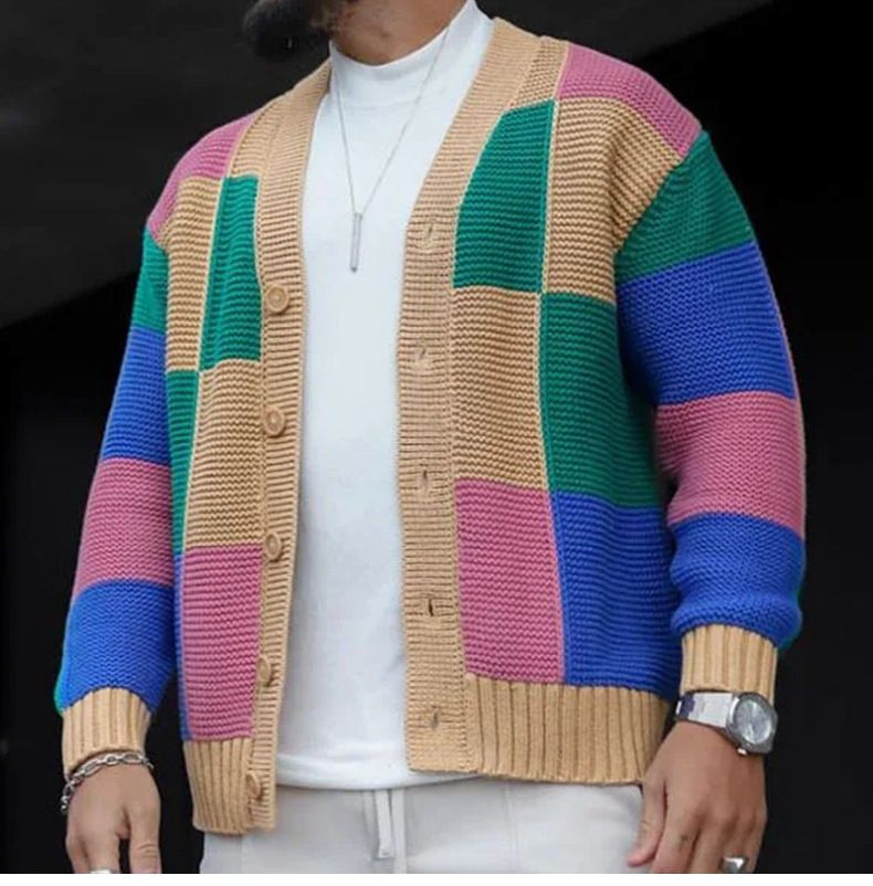 Popular Fashion Cardigan Sweater Autumn Winter Multi-color Jacquard Trendy Men's Knitted Jacket_voghion.com