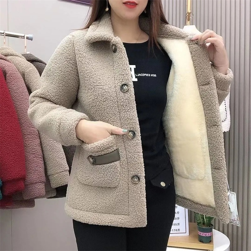 Herbst Winter 2023 Neue Frauen Nachahmung Lamm Wolle Jacke Thicke Warme Tasche Zuhälter Pelzmantel Weibliche Baumwolle Gefütterte Jacke_voghion.com