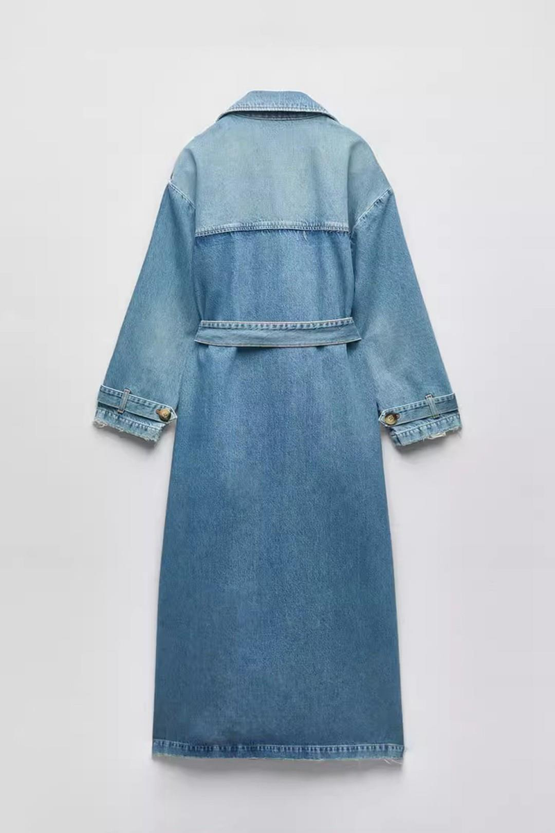 Übergroßer zweireihiger Denim-Trenchcoat – Lässiger Blazer mit Gürtel für Damen_voghion.com