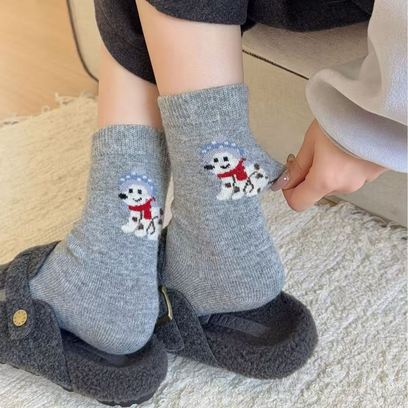 001 Cartoon im japanischen Stil aus Schafwolle, Schlittenwelpe, warm, süß, für Herbst und Winter, verdickt, Wärmespeicherung, lässig bis zur Mitte der Wade_voghion.com