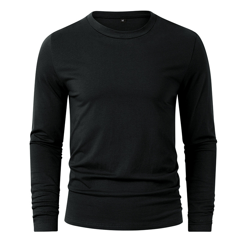 Herrenbekleidung Herren-Langarm-T-Shirt für Herren, einfarbig, Rundhalsausschnitt, langärmelig_voghion.com