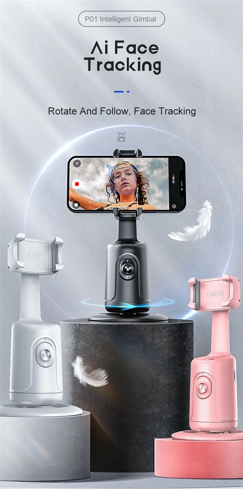 Automatyczne śledzenie Inteligentny robot do robienia zdjęć Kamera 360 Twarz Mobilny stojak Stabilizowany sztuczną inteligencją Selfie Stick Vlog w czasie rzeczywistym_voghion.com