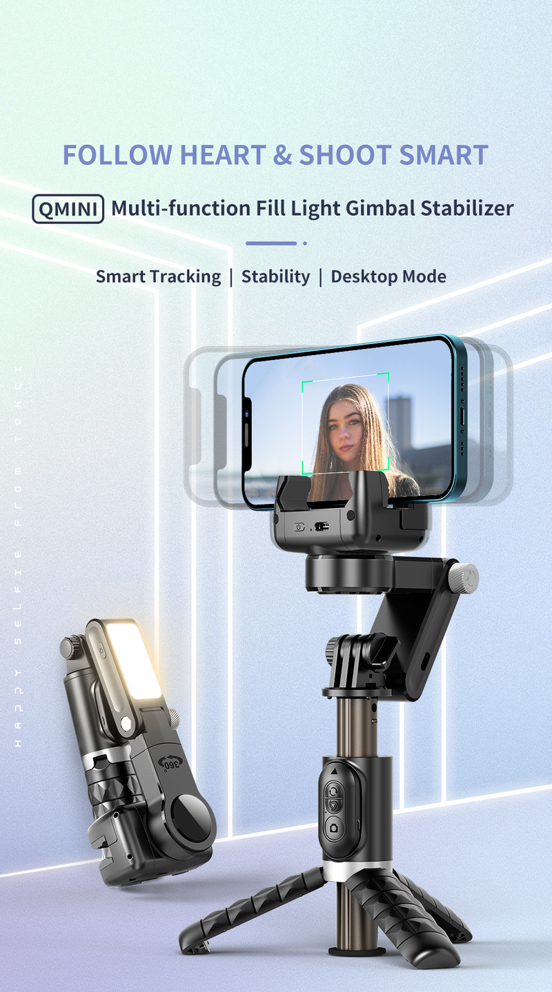 Estabilizador de articulación universal para smartphone, trípode selfie de 2 ejes, con seguimiento facial, rotación de 360°, puerto 4 en 1_voghion.com