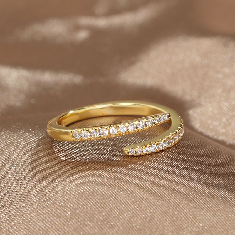 Anello alla moda unisex con coda e nocca, intarsiato con zircone pieno di diamanti, anello aperto con micro-intarsi di diamanti a fila singola_voghion.com